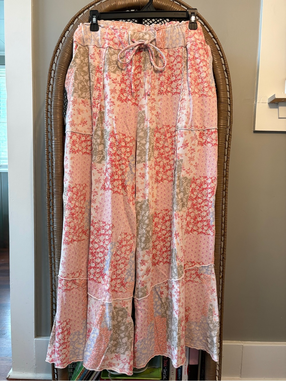 Patchwork Wide-Leg Drawstring Pants